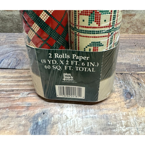 2 Rolls Vintage 80s Christmas Gift Wrap Wrapping Paper 60 Sq Ft Sampler NOS NEW - Picture 3 of 4